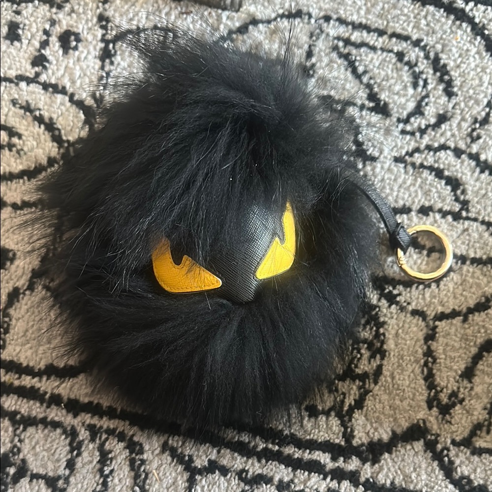 Black monster bag charm Real fox fur
